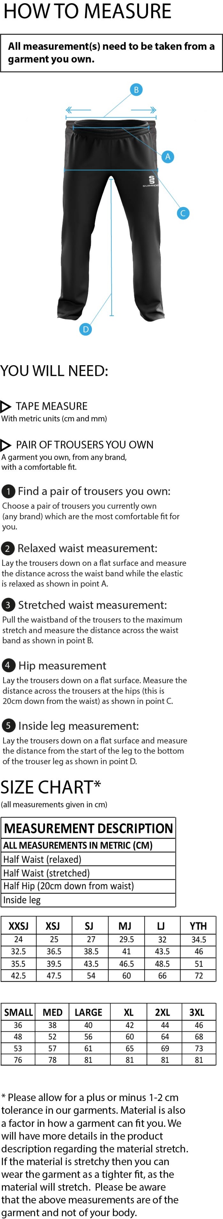 Cornwood CC - Dual Poplin Track Pant - Men's/Unisex Fit - Size Guide