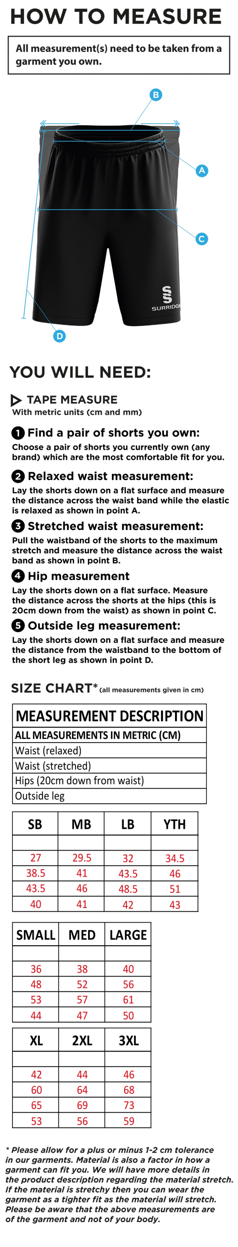 Cornwood CC - Blade Short - Size Guide