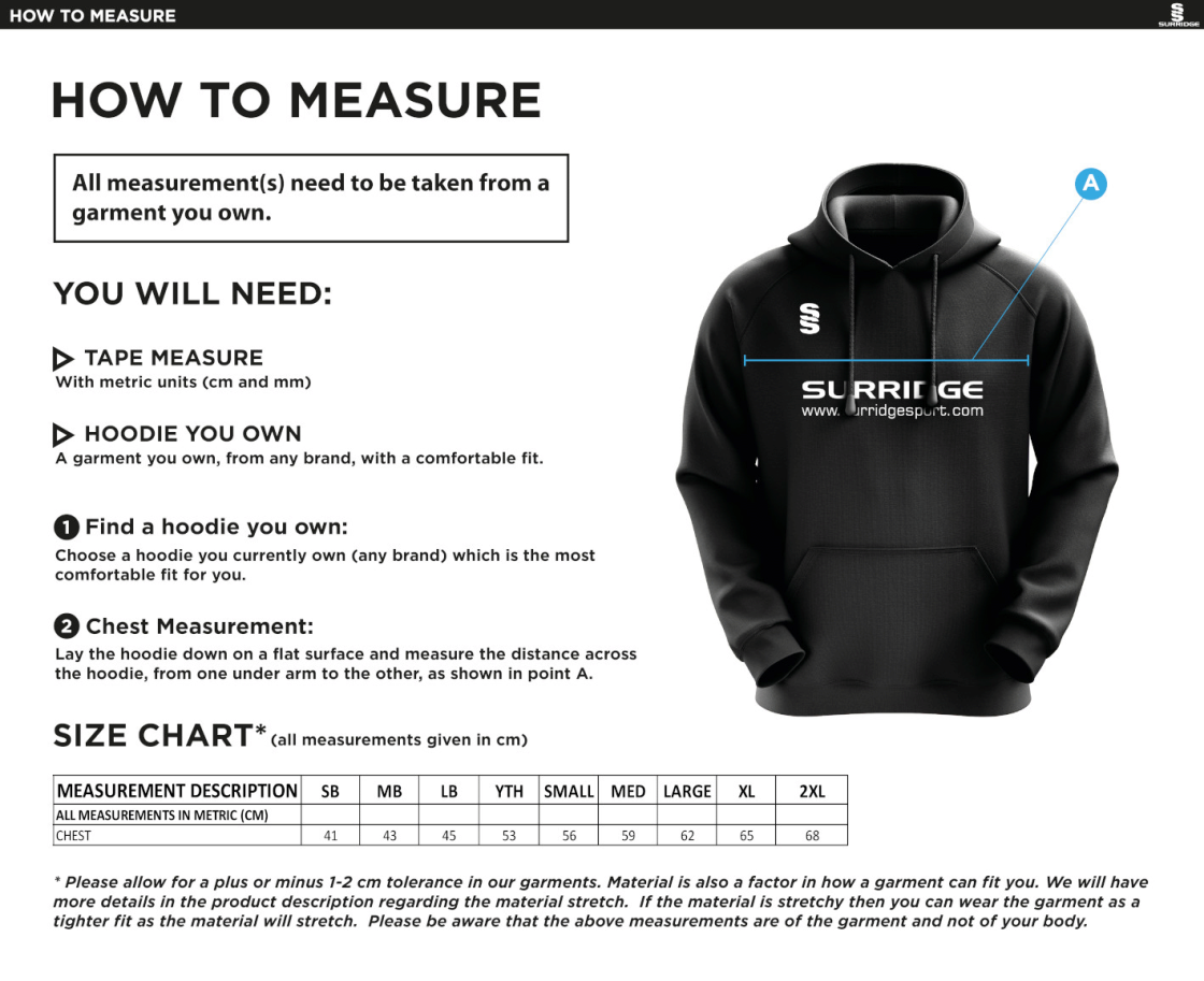 Cornwood CC - Blade Hoody - Size Guide