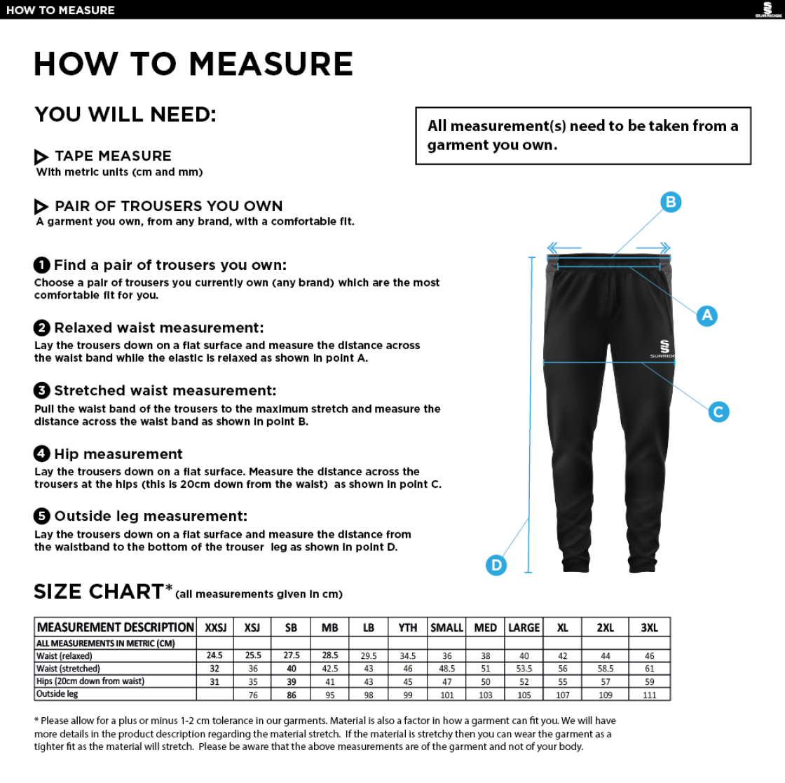 Cornwood CC - Tek Skinny Pant - Size Guide