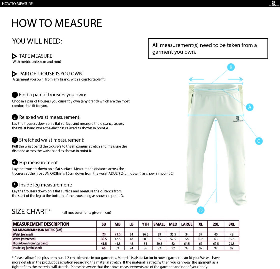 Cornwood CC - Pro Trousers - Size Guide