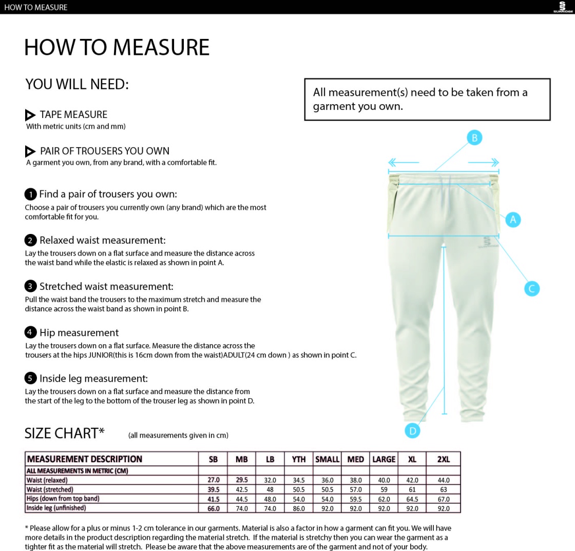 Cornwood CC - Blade Playing Pant - Size Guide