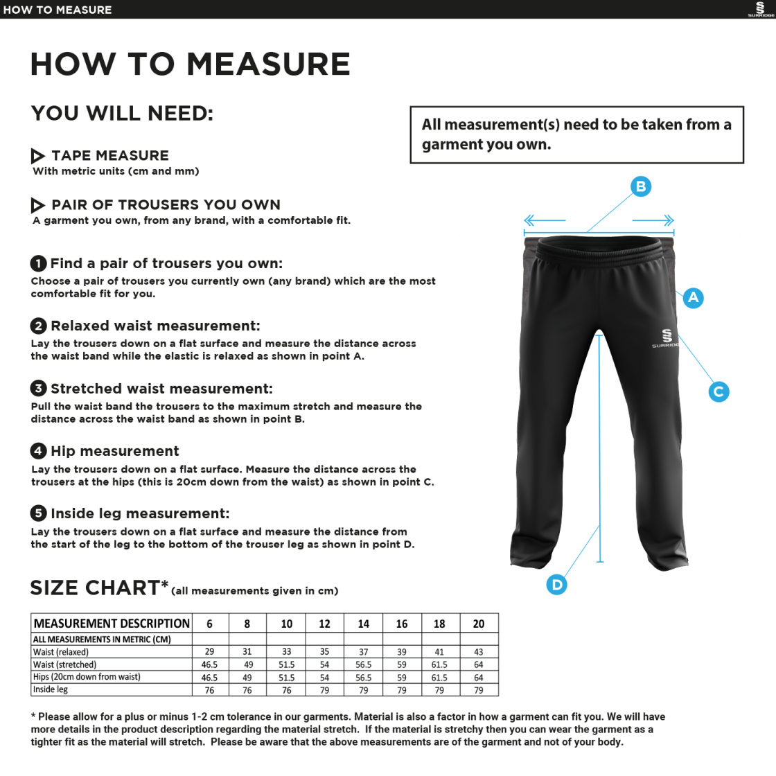 Cornwood CC - Dual Poplin Track Pant - Women's Fit - Size Guide