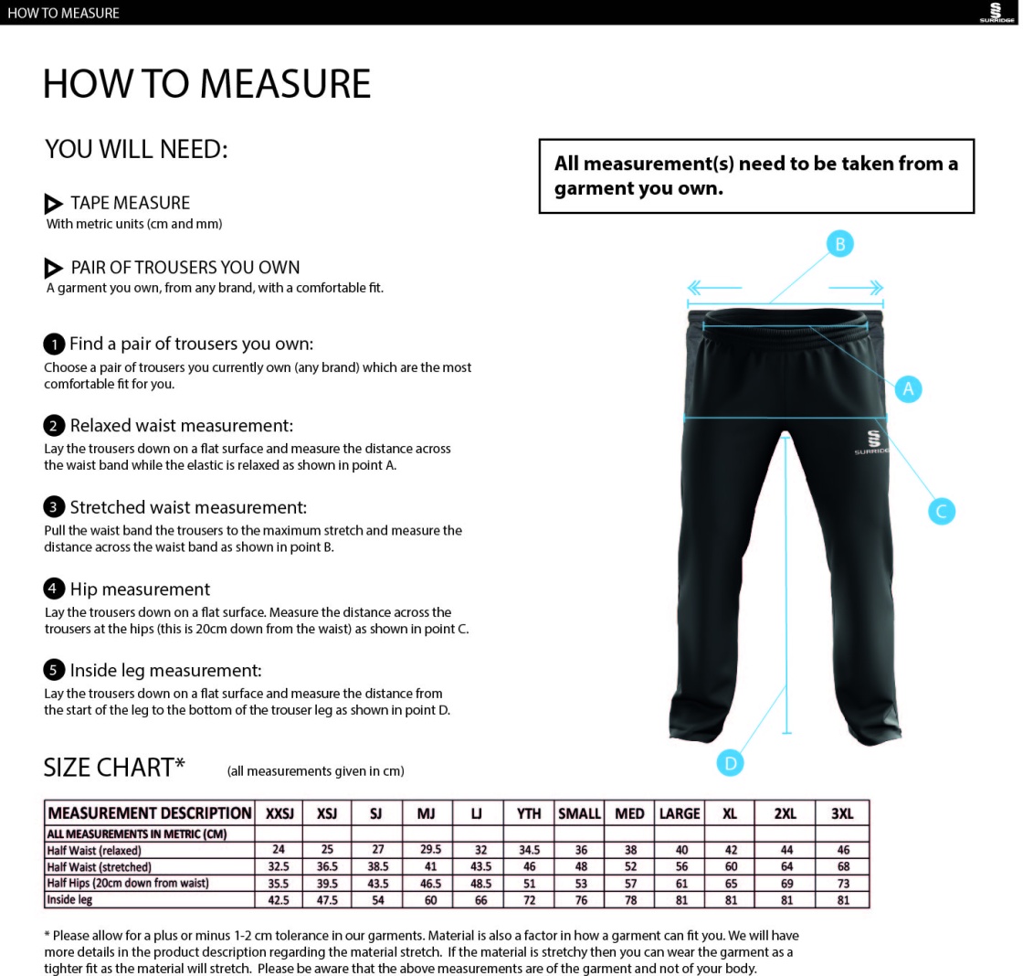 Cornwood CC - Dual Poplin Track Pant - Men's/Unisex Fit - Size Guide