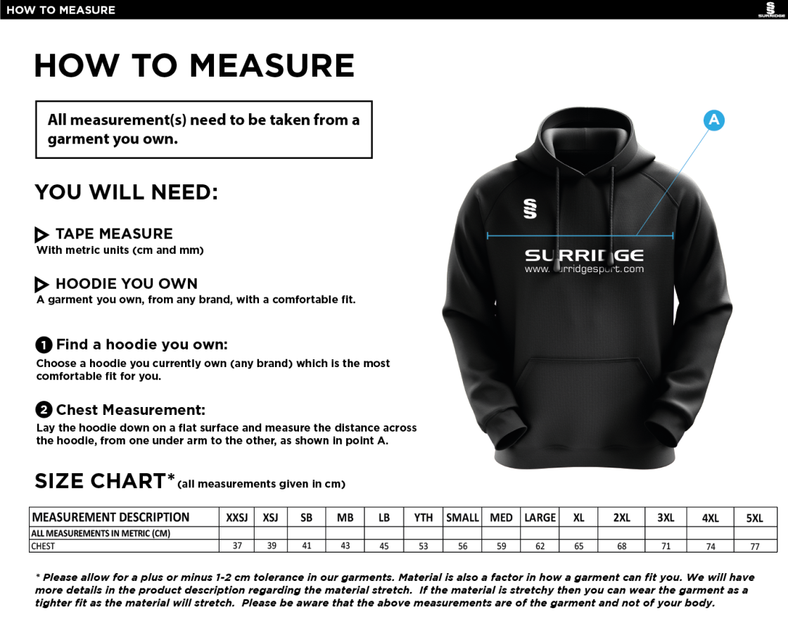 Cornwood CC - Fuse Hoody : Navy / White - Size Guide