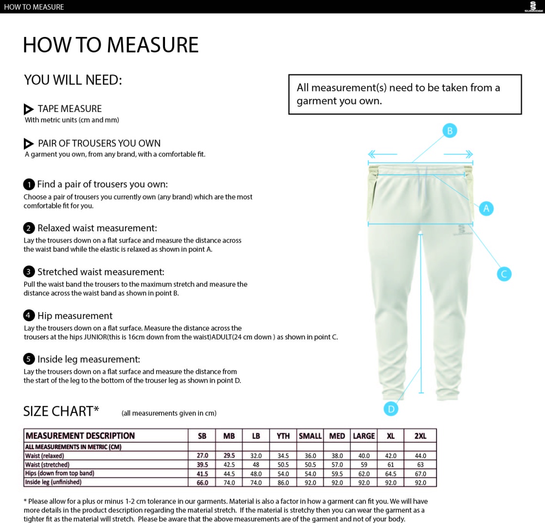 Cornwood CC - Tek Trousers - Size Guide