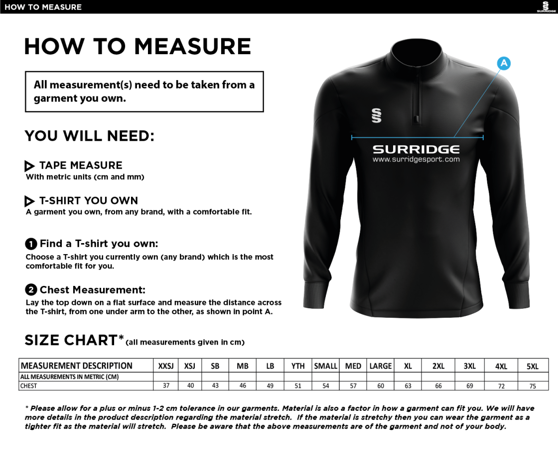 Cornwood CC - Blade Performance Top - Size Guide