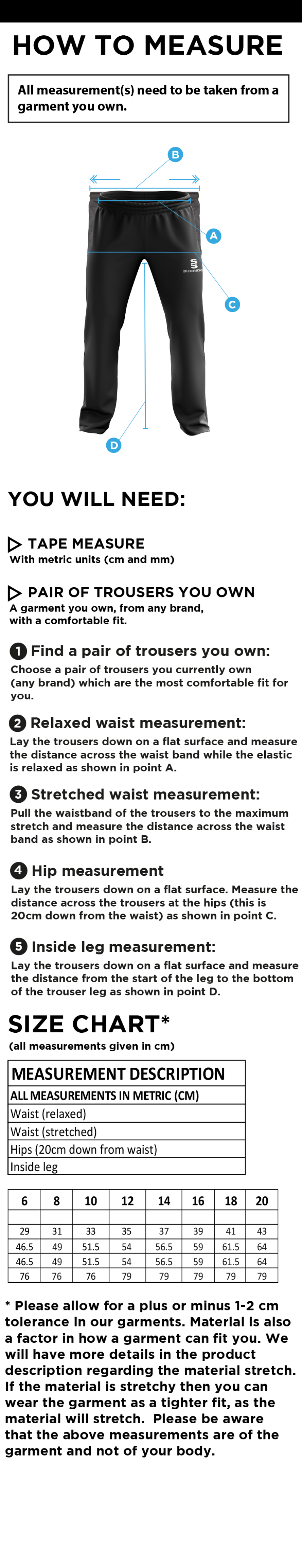 Cornwood CC - Dual Poplin Track Pant - Women's Fit - Size Guide