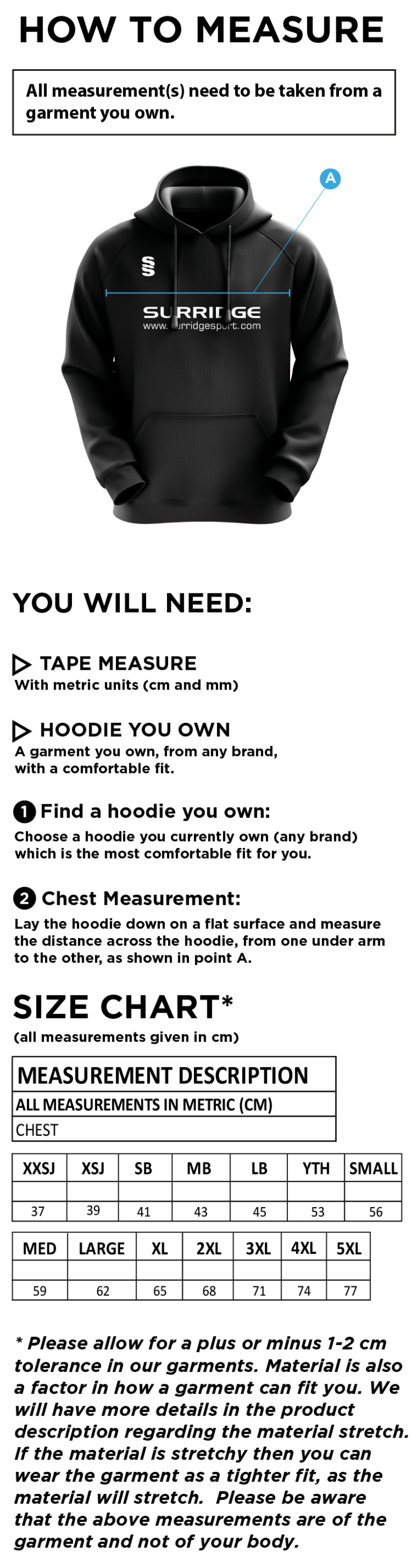 Cornwood CC - Fuse Hoody : Navy / White - Size Guide
