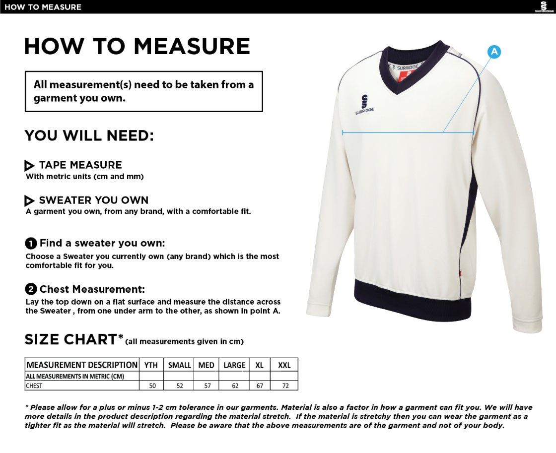 Cornwood CC - Long Sleeve Sweater - Size Guide